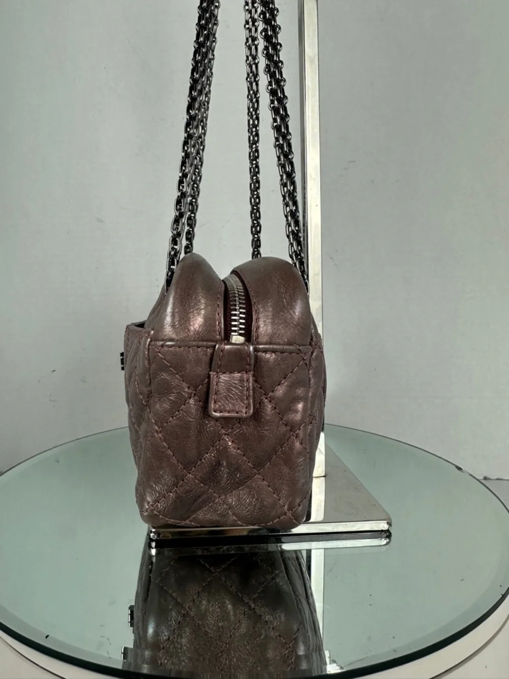 Quilted Chanel Metallic Pink Chain Mini Shoulder Bag